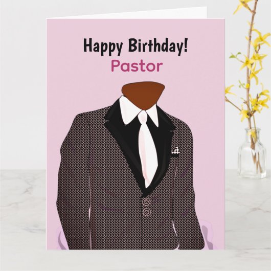 Afrikaans-Amerikaans Man in Suit Pastor's Birthday Kaart (Gele Bloem)