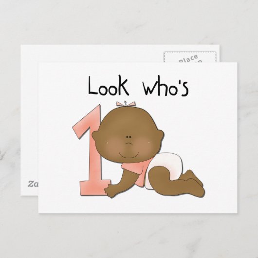 Afrikaans Amerikaans Meisje 1e Verjaardag Tshirts Briefkaart (Voorkant / Achterkant)