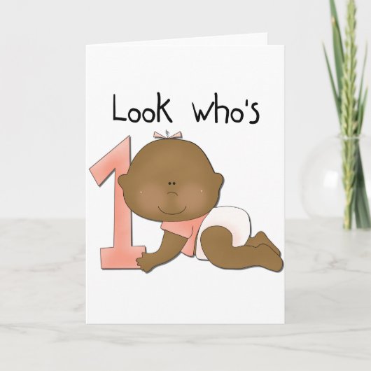 Afrikaans Amerikaans Meisje 1e Verjaardag Tshirts Kaart (Voorkant)