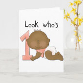 Afrikaans Amerikaans Meisje 1e Verjaardag Tshirts Kaart (Gele Bloem)