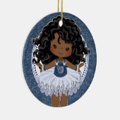 Afrikaans-Amerikaans meisje Denim & Diamonds Kerst Keramisch Ornament (Rechts)