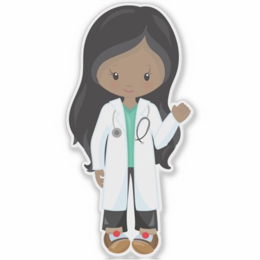Afrikaans-Amerikaans meisje, dokter, verpleegster, Sticker (Voorkant)