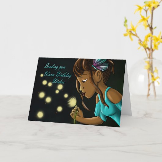 Afrikaans-Amerikaans meisje en Dandelion Kaart (Gele Bloem)