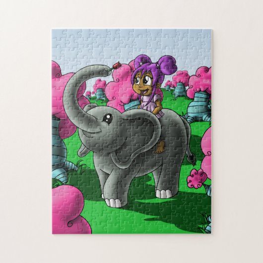 Afrikaans-Amerikaans meisje en olifant Legpuzzel (Verticaal)