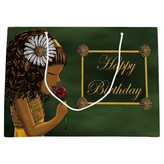 Afrikaans-Amerikaans meisje en Roos Large Cadeautasje (Voorkant)