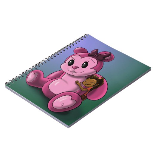 Afrikaans Amerikaans Meisje en Roze Teddybeer Notitieboek (Linkerzijde)