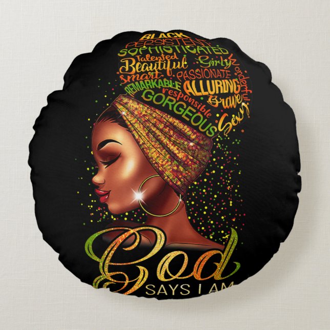 Afrikaans-Amerikaans meisje God zegt dat ik een zw Rond Kussen (Voorkant)