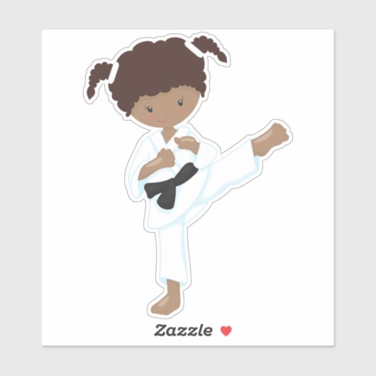 Afrikaans-Amerikaans meisje, Karaatmeisje, zwarte Sticker (Vel)