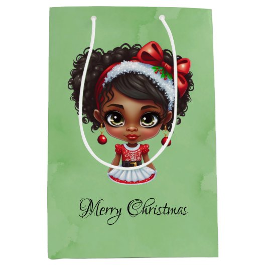 Afrikaans Amerikaans Meisje Kerstmis Jurk Custom Medium Cadeauzakje (Voorkant)