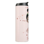 Afrikaans-Amerikaans meisje met een bloem, roze Thermosbeker (Gedraaid links)