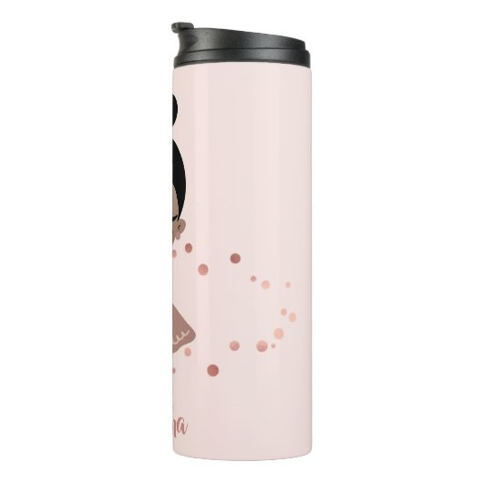 Afrikaans-Amerikaans meisje met een bloem, roze Thermosbeker (Geroteerd rechts)