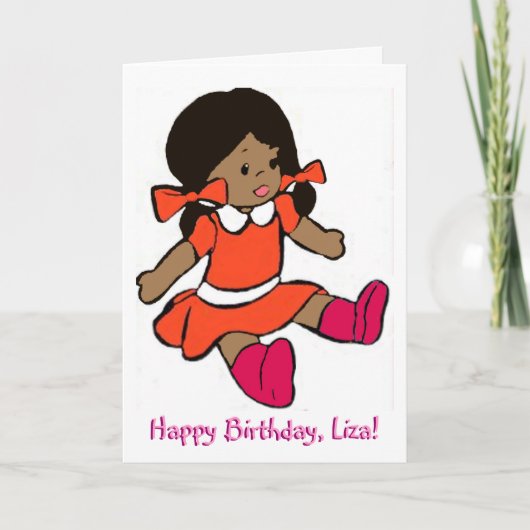 Afrikaans-Amerikaans meisje Rag Doll Birthday Card Kaart (Voorkant)