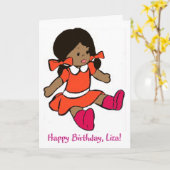 Afrikaans-Amerikaans meisje Rag Doll Birthday Card Kaart (Gele Bloem)