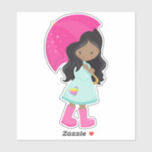 Afrikaans-Amerikaans meisje, regen, regenjas, para Sticker (Vel)