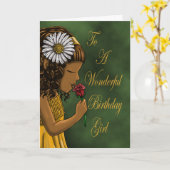 Afrikaans Amerikaans Meisje Roos Daisy Verjaardag Kaart (Gele Bloem)