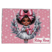 Afrikaans Amerikaans Meisje Roze & Zilver Vakantie Groot Cadeauzakje (Achterkant)