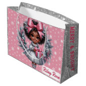 Afrikaans Amerikaans Meisje Roze & Zilver Vakantie Groot Cadeauzakje (Achterkant Gekanteld)