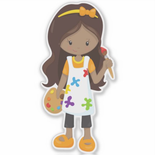 Afrikaans-Amerikaans meisje, schilder, schilder, p Sticker (Voorkant)