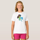 Afrikaans-Amerikaans meisje, superheld-meisje, bla T-shirt (Voorkant volledig)