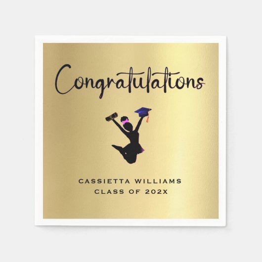 Afrikaans Amerikaans Modern Goud Afstuderen Servet (Voorkant)