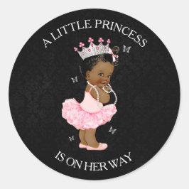 Afrikaans Amerikaans Prinses Meisje Baby shower St Ronde Sticker
