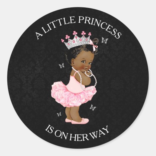 Afrikaans Amerikaans Prinses Meisje Baby shower St Ronde Sticker (Voorkant)