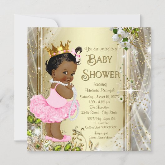 Afrikaans Amerikaans Prinses Roze Tutu Baby shower Kaart (Voorkant)