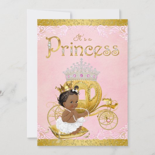 Afrikaans Amerikaans Roze Goud Prinses Baby shower Kaart (Voorkant)