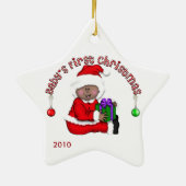 Afrikaans Amerikaans Santa Baby 1e Kerstornament Keramisch Ornament (Achterkant)