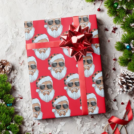 Afrikaans Amerikaans Santa Face Rood Kerstcadeau Cadeaupapier