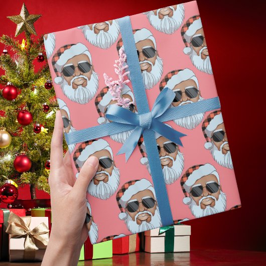Afrikaans Amerikaans Santa Gezicht Roze Kerstcadea Cadeaupapier