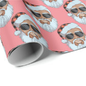 Afrikaans Amerikaans Santa Gezicht Roze Kerstcadea Cadeaupapier (Rol Hoek)