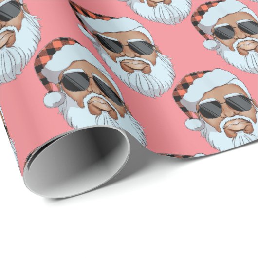 Afrikaans Amerikaans Santa Gezicht Roze Kerstcadea Cadeaupapier (Rol Hoek)