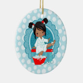 Afrikaans Amerikaans Spa Girl Bubbles Turquoise Re Keramisch Ornament (Rechts)