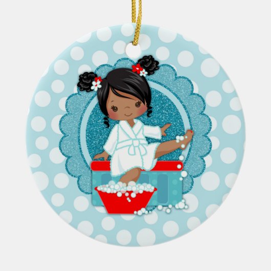 Afrikaans Amerikaans Spa Girl Bubbles Turquoise Re Keramisch Ornament (Voorkant)
