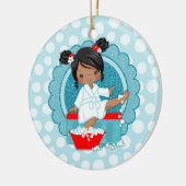 Afrikaans Amerikaans Spa Girl Bubbles Turquoise Re Keramisch Ornament (Links)