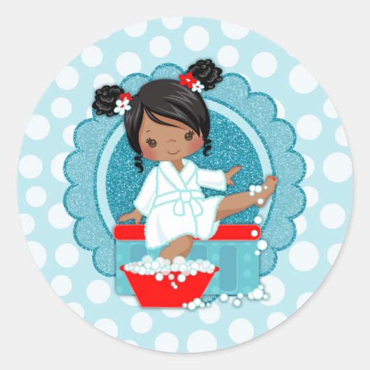 Afrikaans Amerikaans Spa Girl Bubbles Turquoise Re Ronde Sticker (Voorkant)
