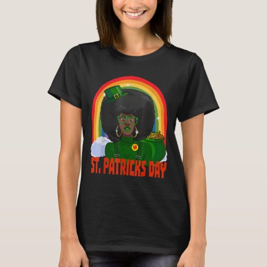 Afrikaans-Amerikaans Vrouw Leprechaun St. Patrick' T-shirt (Voorkant)