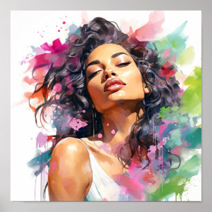 Afrikaans Amerikaans Vrouw Roze en Groen Schildere Poster
