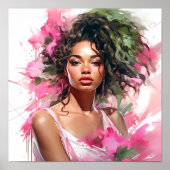 Afrikaans Amerikaans Vrouw Roze en Groen Schildere Poster (Voorkant)