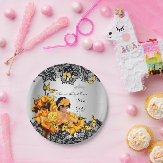 Afrikaans-Amerikaanse Baby shower, Girl Butterfly  Papieren Bordje (Feest)
