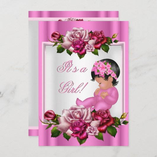 Afrikaans-Amerikaanse Baby shower, roze rozen Kaart (Voorkant / Achterkant)