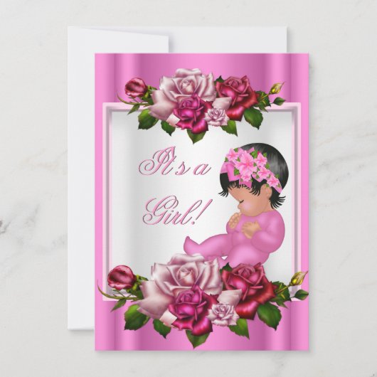 Afrikaans-Amerikaanse Baby shower, roze rozen Kaart (Voorkant)
