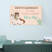 Afrikaans-Amerikaanse cowgirl op Westerne paardenm Spandoek (Beurs)