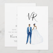 Afrikaans-Amerikaanse geïllustreerd paar Save The Date (Voorkant / Achterkant)