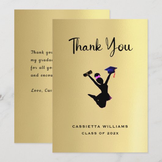 Afrikaans-Amerikaanse goudAfstuderen Bedankkaart (Voorkant / Achterkant)