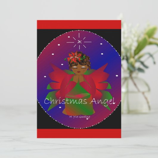 Afrikaans-Amerikaanse kerstengel Baby Girl die bid Kaart (Staand voorkant)