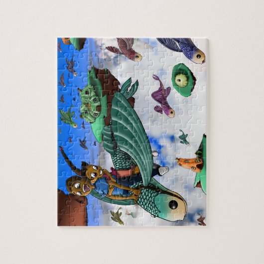 Afrikaans-Amerikaanse Kinderen op vliegende vis Legpuzzel (Verticaal)