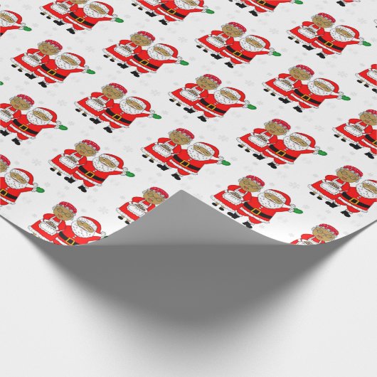 Afrikaans-Amerikaanse Mr. en Mrs. Santa Claus Kers Cadeaupapier (Hoek)