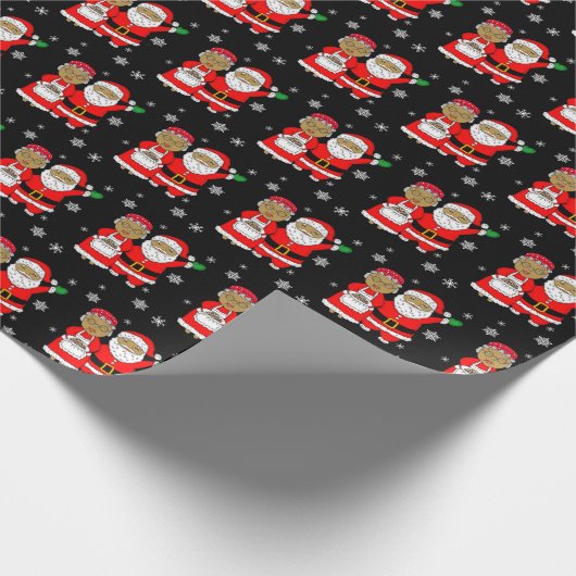 Afrikaans-Amerikaanse Mr. en Mrs. Santa Claus Kers Cadeaupapier (Hoek)
